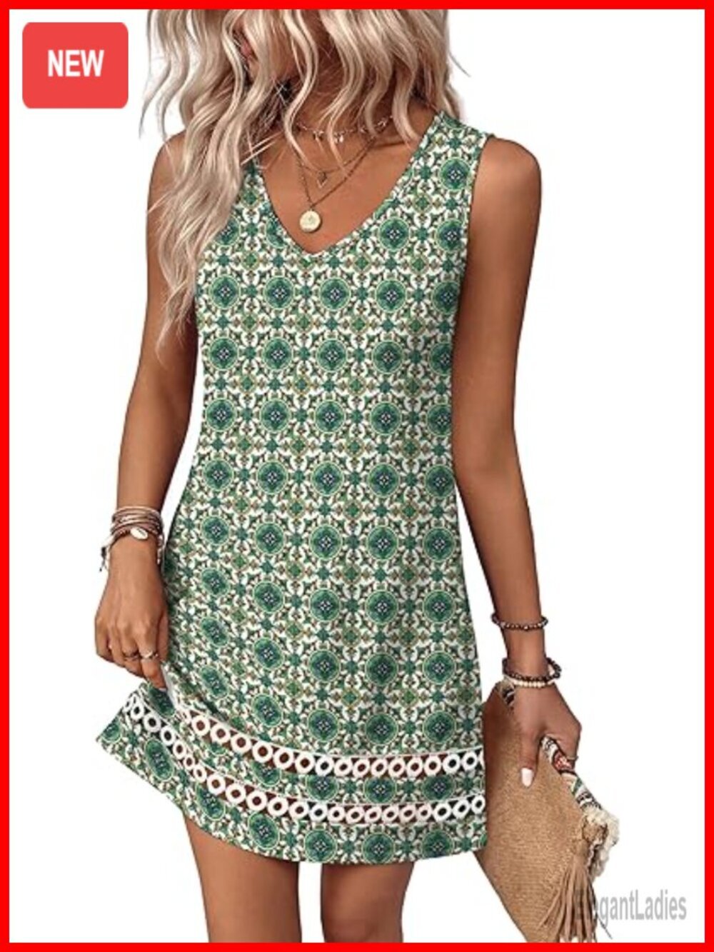 Sleeveless V-Neck Lace Boho Dress for Women Beach Vacation